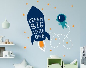 Rocket and Astronaut Decal, Rocketman, Outer space, Star decal, Cute Spaceship, Boy nursery, Star wars, Planet Decal, Nursery decals