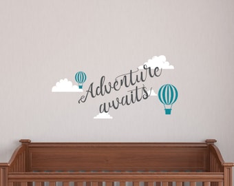 Adventure Awaits Decal, Clouds and Hotair Balloons decal, boho decal, nursery decal, boys room, girls room, Modern nursery