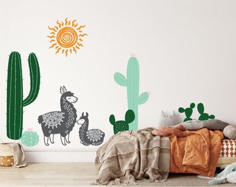 Cactus and Llama Nursery, Llama family decal, Southwest decal, Desert, Sun Deca,  Nursery decals, Baby Decals