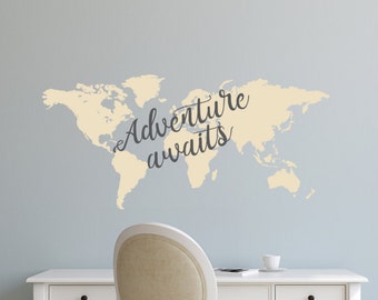 Adventure Awaits Decal, World map Decal, boho decal, nursery decal, boys room, girls room, Modern nursery