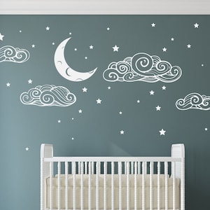 Cloud and Stars Decal, Clouds, Starry Night, Sky pattern, Moon and Stars Decal, Boho, Scandinavian, Modern Decal, Nursery decals, Baby