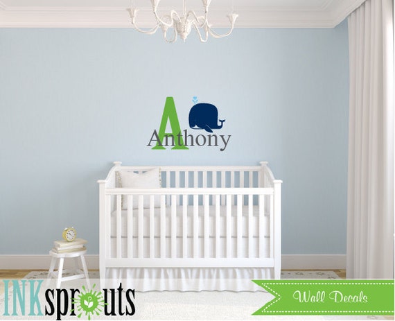 Cute Whale with name Decal, Baby whale, Whale family, Nautical decal , Orca, Under the sea, Modern Nursery, Nursery decals, Baby Decals,