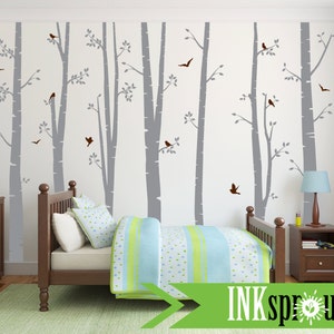 Birch Decal set with Birds, 7 Large Birch Trees, birch decal, Birch forest, Nursery birch set, Woodland animals, Nursery decals, Baby Decals