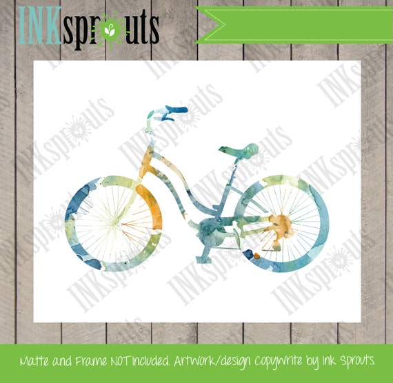 INSTANT DOWNLOAD - Watercolor Bicycle Print, Watercolor silhouettes, bike, vintage bicycle, Nursery Print, Transportation, Item  WC014A