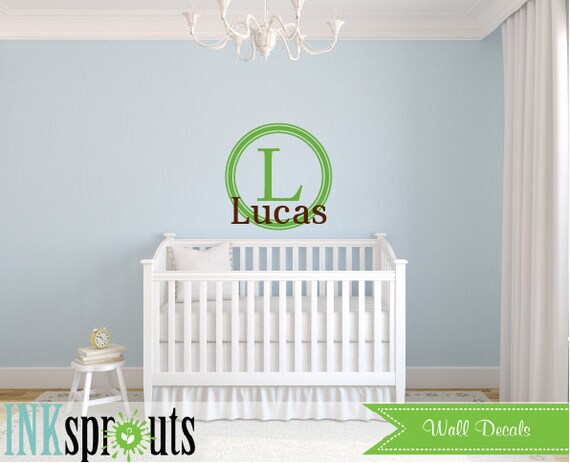 Monogram Name Decal, Circle frame monogram, Monogram decal, Boys room, Babys Name monogram, Classic, Modern Nursery, Nursery decals