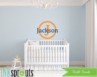 Monogram Name Decal, Circle frame monogram, Monogram decal, Boys room, Babys Name monogram, Classic, Modern Nursery, Nursery decals