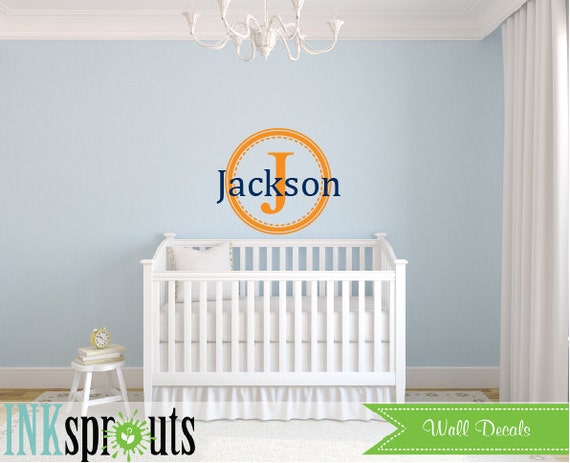 Monogram Name Decal, Circle frame monogram, Monogram decal, Boys room, Babys Name monogram, Classic, Modern Nursery, Nursery decals