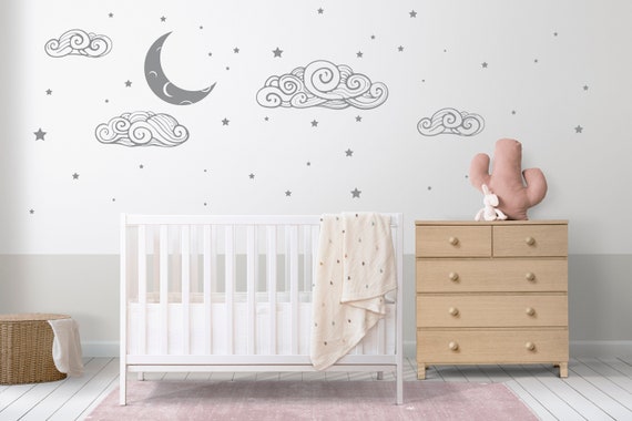 Cloud and Stars Decal, Clouds, Starry Night, Sky pattern, Moon and Stars Decal, Boho, Scandinavian, Modern Decal, Nursery decals, Baby