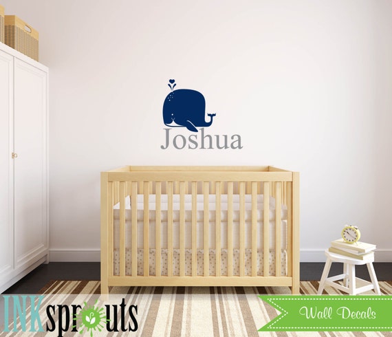 Cute Whale with Name Decal, whale, Whale family, Nautical decal , Orca, Sea, Under the sea, Modern Nursery, Nursery decals, Baby Decals,