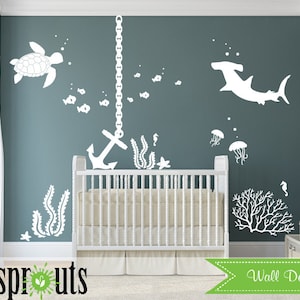 Under the sea Decal, Anchor Nautical decal set, Ocean friends, Sea Turtle, Shark, Nautical decal, Nursery decals, Fish, Ocean Friends, Nemo