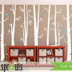 Birch Decal with Birds, 7 Large Birch set, birch decal, Birch forest, Nursery birch set, Woodland animals, Nursery decals, Baby Decals