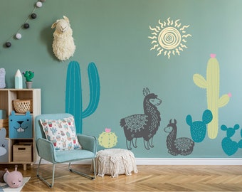 Cactus and Llama Nursery, Llama family decal, Southwest decal, Desert, Sun Deca,  Nursery decals, Baby Decals