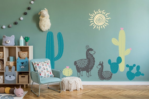 Cactus and Llama Nursery, Llama family decal, Southwest decal, Desert, Sun Deca,  Nursery decals, Baby Decals