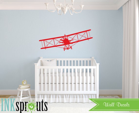 Airplane Decal, Biplane Decal, Large Biplane, Avaition, Transportation decal, Sky's the limit, Modern Nursery, Nursery decals, Baby Decals,