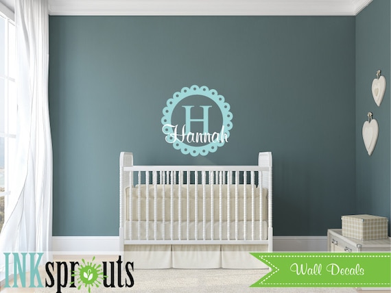 Monogram Name Decal, Scallop emblem, Monogram decal, Girls room, Babys Name monogram, Classic, Modern Nursery, Nursery decals, Baby Decals