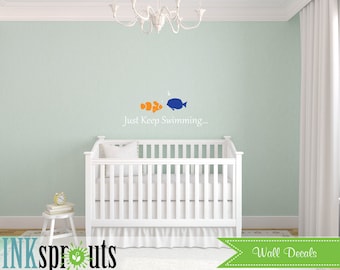 Just Keep Swimming Decal, Under the sea Decal,  Whale family, Nautical decal,  Modern Nursery, Nursery decals