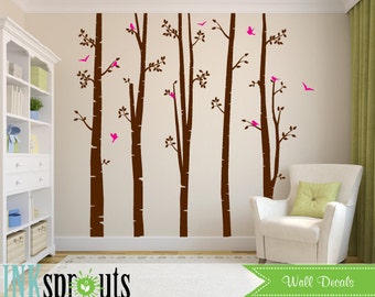 Birch Decal with Birds Large set, Birch decal, birch tree set, Birch forest, Modern Nursery, Nursery decals, Baby Decals, Baby Shower