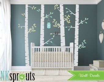 Birch Set with Birds Decal, Birch decal, Large birch tree, Birch forest, Modern Nursery, Nursery decals, Baby Decals, Baby Shower