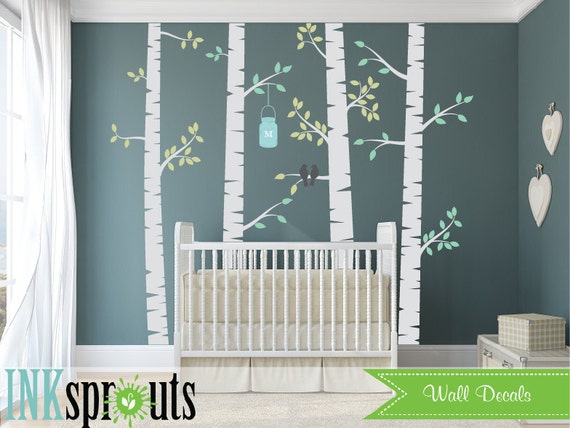 Birch Set with Birds Decal, Birch decal, Large birch tree, Birch forest, Modern Nursery, Nursery decals, Baby Decals, Baby Shower