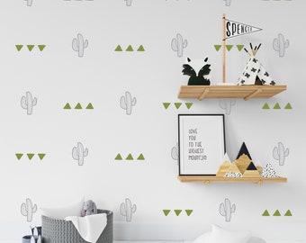 Cactus and Triangle Pattern Decal, Southwest decal, Desert, Tribal pattern, Wallpaper substitution,  Modern Decal, Nursery decals, Baby room