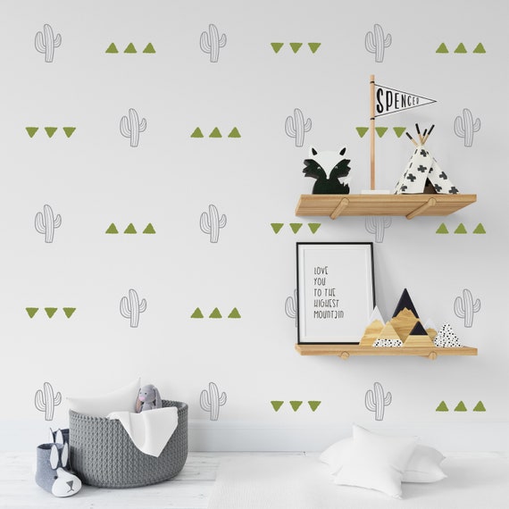 Cactus and Triangle Pattern Decal, Southwest decal, Desert, Tribal pattern, Wallpaper substitution,  Modern Decal, Nursery decals, Baby room