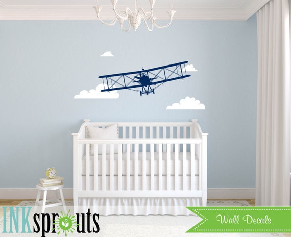 Airplane Decal, Biplane Decal, Large Biplane,Transportation decal, Sky's the limit, Modern Nursery, Nursery decals, Baby Decals,