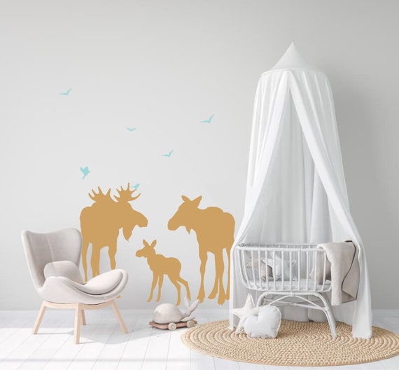 Moose Family Decal Set, Woodland animals, birch tree set addition, Moose baby, Modern Nursery, Nursery decals, Woodland theme