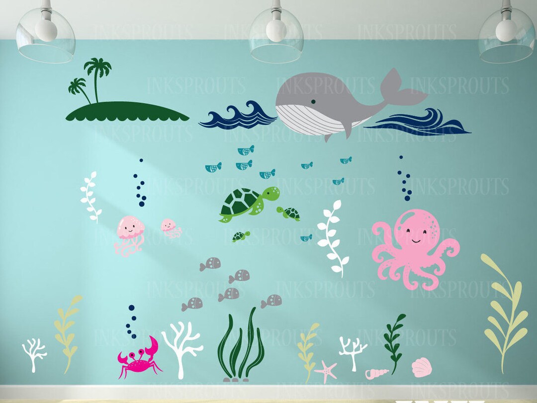 Under the Sea Decal Large Ocean Animal Scene Anchor Nautical Etsy