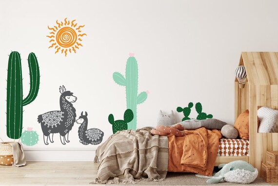 Cactus and Llama Nursery, Llama family decal, Southwest decal, Desert, Sun Deca,  Nursery decals, Baby Decals