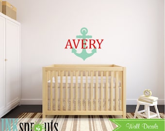 Anchor with name, Nautical decal, Ahoy, Pirate theme, Beach nursery, Under the sea, Modern Nursery, Nursery decals, Baby Decals,