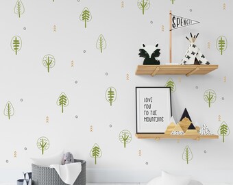 Tree Pattern Decal, Woodland nursery, Bear, Tribal pattern, Wallpaper substitution, Boho, Scandinavian, Modern Decal, Nursery decals, Baby