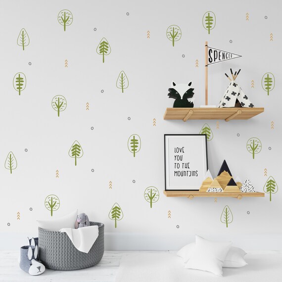 Tree Pattern Decal, Woodland nursery, Bear, Tribal pattern, Wallpaper substitution, Boho, Scandinavian, Modern Decal, Nursery decals, Baby