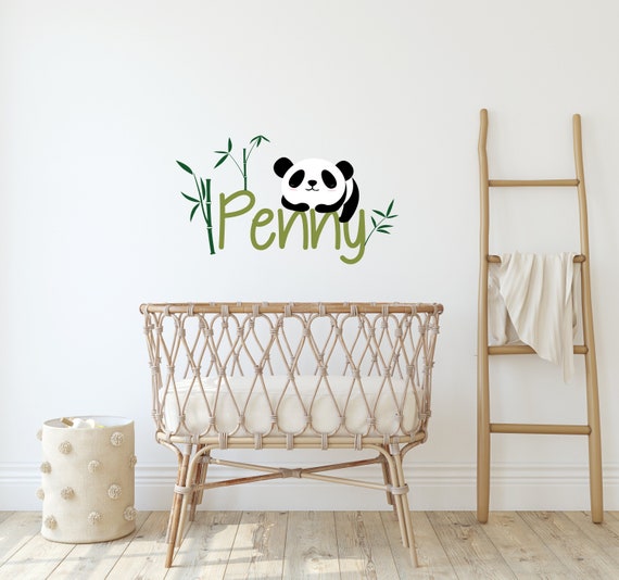 Sleeping Panda decal with Custom Name, Panda with Bamboo, Bamboo Trees, Sleeping panda, bear decal, Nursery decals, Baby Decals