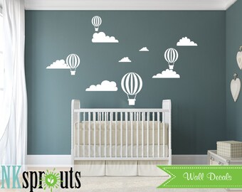 Hot Air Balloon Decal, Oh the places you'll go, air balloons decal, Clouds, Classic, Simple,  Nursery, Nursery decals, Baby Decals
