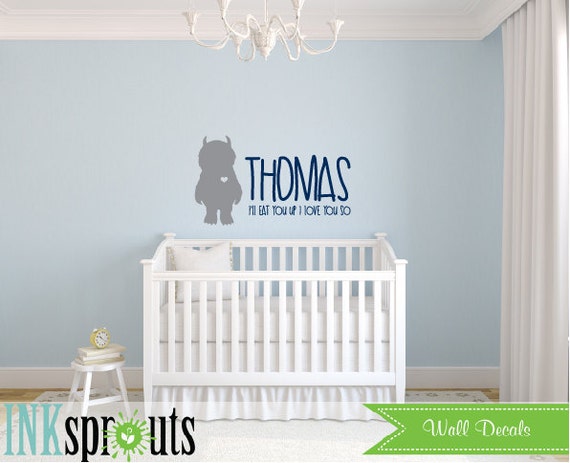 Where the wild things are Inspired Decal, Ill eat you up I love you so, Wild things quote, Modern Nursery, Nursery decals, Baby Decals,