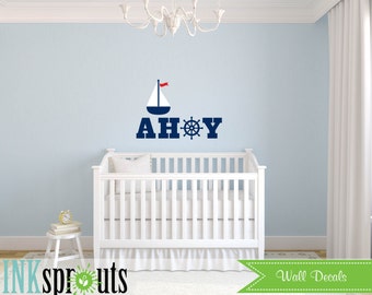 Sailboat Decal, boat decal, Ahoy, Nautical decal , Beach theme, Sea, Under the sea, Modern Nursery, Nursery decals, Baby Decals,