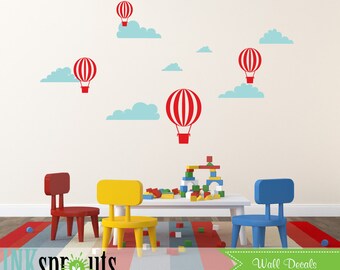 Hot Air Balloon Decal, Oh the places you'll go, air balloons decal, Clouds, Simple, Modern Nursery, Nursery decals, Baby Decals,