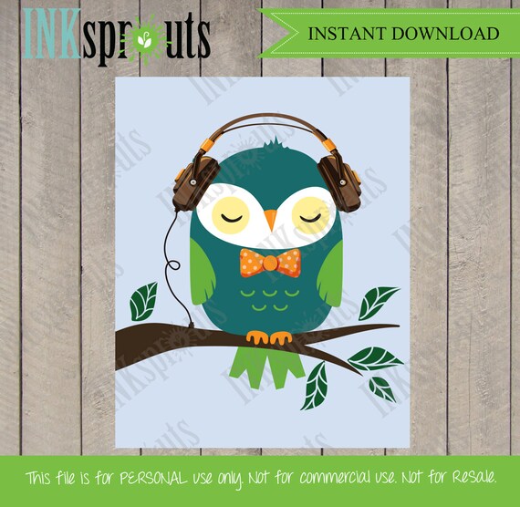 INSTANT DOWNLOAD, Owl print, hipster owl, owl wearing glasses, bowtie, nursery owl, printable nusery art, Item 043D