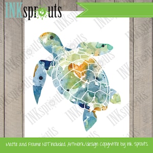 INSTANT DOWNLOAD- Watercolor Sea Turtle Print, Watercolor silhouettes, Sea Life, Beach theme, Nursery Print, Under the Sea, Item  WC008A