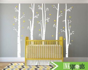 Set of 5 Birch Tree Decal with Butterflies, Large Birch set, birch tree set, Birch forest, Tree with butterfies, Nursery decals, Baby Decals