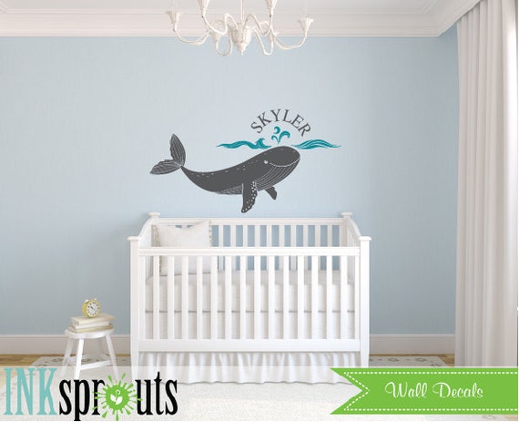 Whale with Name Decal, whale Decal, Nautical decal , Orca, Sea, Under the sea, Modern Nursery, Nursery decals, Baby Decals