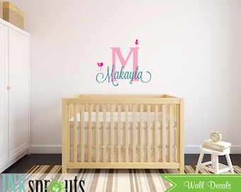 Custom Name with Birds Decal, Bird decal, Monogram decal, Girls room, Babys Name,Classic,  Modern Nursery, Nursery decals, Baby Decals,