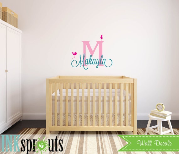 Custom Name with Birds Decal, Bird decal, Monogram decal, Girls room, Babys Name,Classic,  Modern Nursery, Nursery decals, Baby Decals,