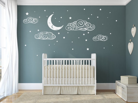 Cloud and Stars Decal, Clouds, Starry Night, Sky pattern, Moon and Stars Decal, Boho, Scandinavian, Modern Decal, Nursery decals, Baby