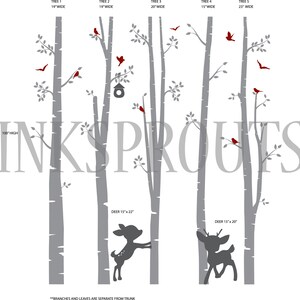 Birch Decal with Birds and fawns ,5 Birch decal, baby deer, birch tree set, Birch forest,Nusery Birch trees, Modern Nursery, Nursery decals image 2