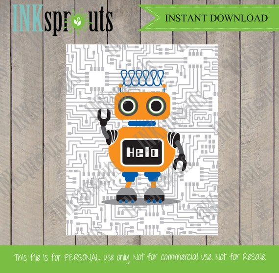 INSTANT DOWNLOAD, Robot Prints, Andriod, Circuit print, Robots, boys room, Nursery Prints, Robot art, Item 028D