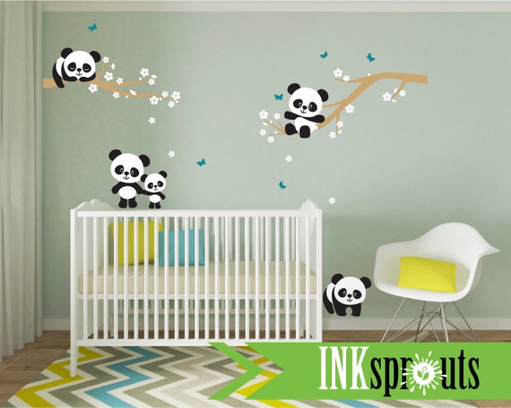 Panda Decal Room, Panda on Blossom branch, Sleeping panda, Panda on Branches, Modern Nursery, Nursery decals, Baby Decals, Woodland theme