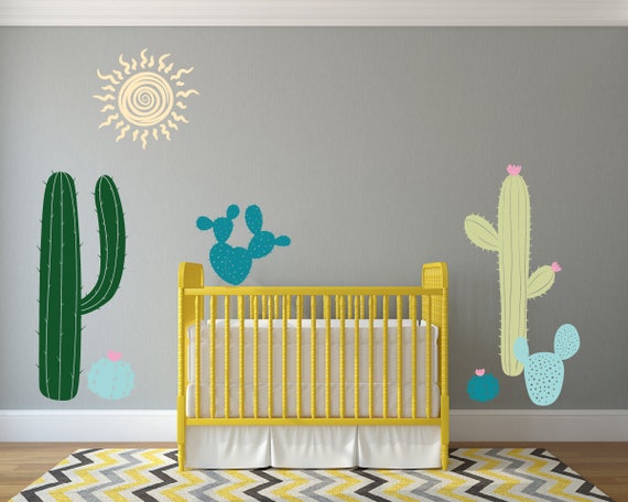 Cactus Nursery,  Southwest decal, Desert, Sun Decal, Cactus with flowers,   Nursery decals, Baby Decals Childs room