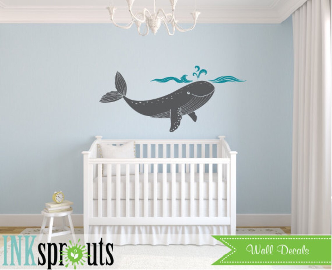 Whale Decal Cute Whale Nursery Ocean Theme Nautical Decal Etsy