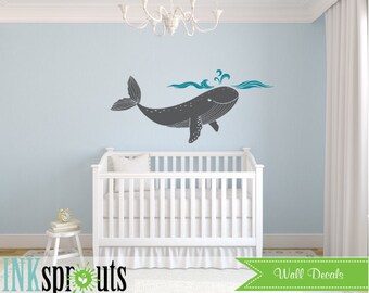 Whale Decal, Cute Whale, Nursery Ocean theme,  Nautical decal , Orca, Sea, Under the sea, Modern Nursery, Nursery decals, Baby Decals
